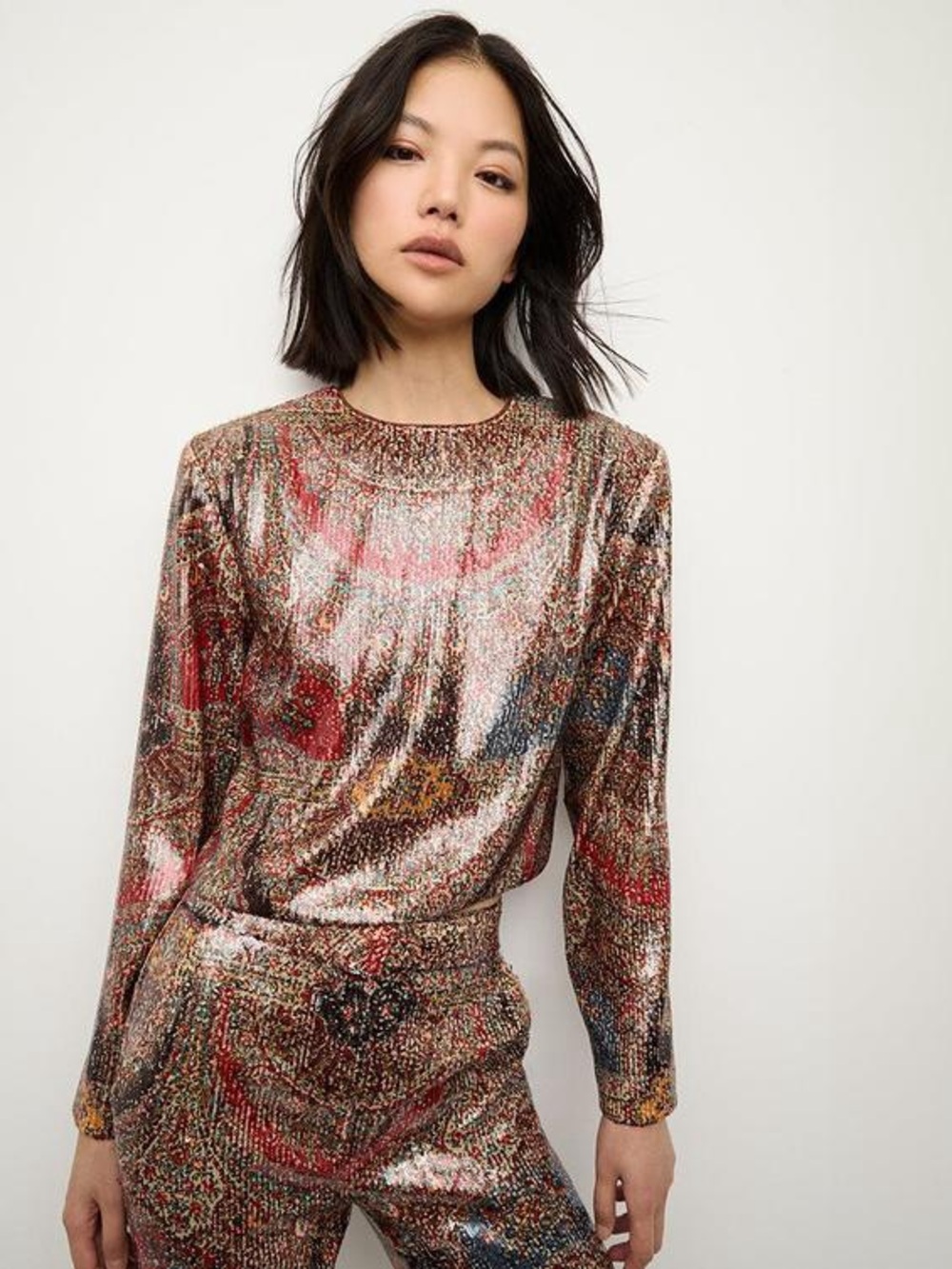 Veronica Beard Multicolor Sequined Long Sleeve Top